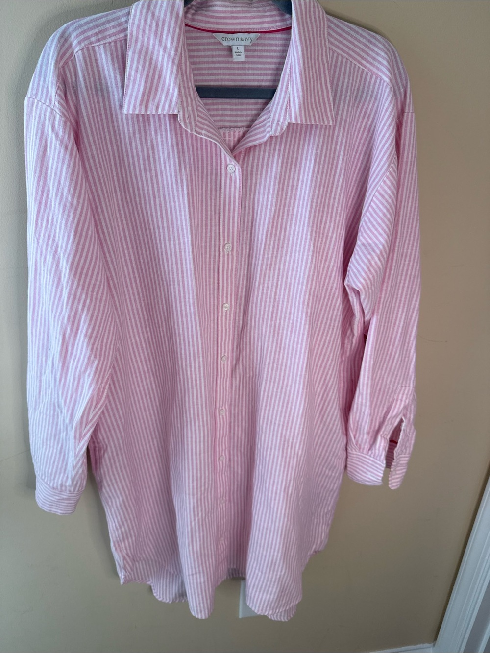 crown & ivy Long Sleeve Button Down cotton linen Swim Cover Up Dress size L